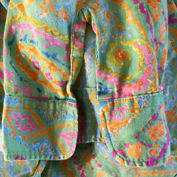 Lauren Ralph Lauren Button Down Shirt Boho Paisley Green Cotton 1X - Picture 8 of 11